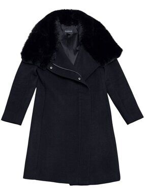CLUB MONACO Faux Fur WOOL Luxury Designer Winter Business Pea Coat Womens XS